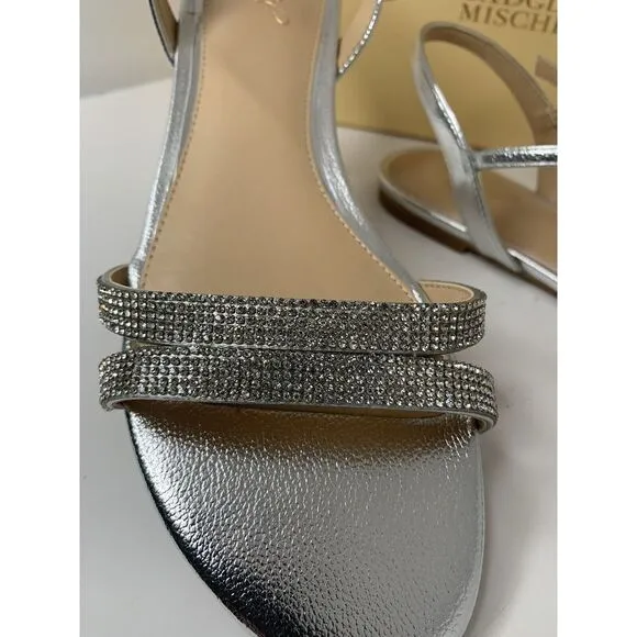Jewel Badgley Mischa Silver Metallic‎ Jeweled Sandals Bridget Jw3338 Sz 11 New