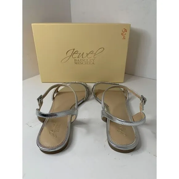 Jewel Badgley Mischa Silver Metallic‎ Jeweled Sandals Bridget Jw3338 Sz 11 New