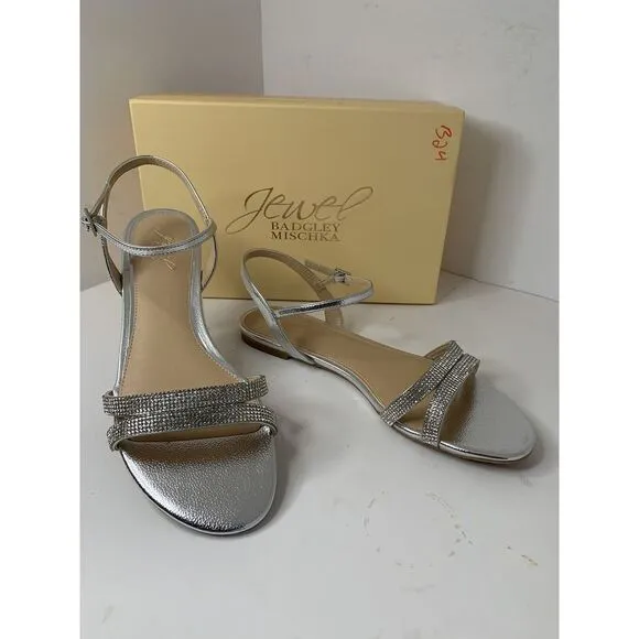 Jewel Badgley Mischa Silver Metallic‎ Jeweled Sandals Bridget Jw3338 Sz 11 New