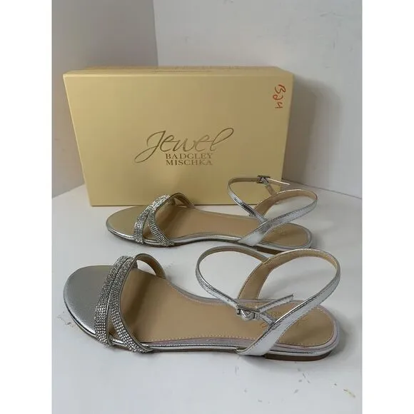 Jewel Badgley Mischa Silver Metallic‎ Jeweled Sandals Bridget Jw3338 Sz 11 New