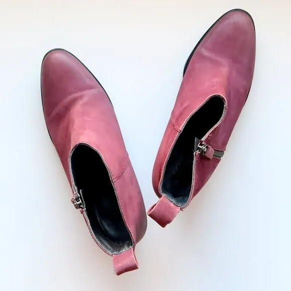 Jigsaw Maroon Nubuck Leather Block Heel Almond Toe Ankle Boots Booties Size 10.5