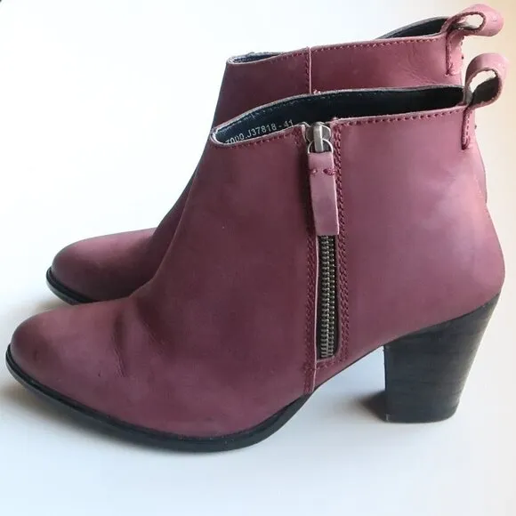 Jigsaw Maroon Nubuck Leather Block Heel Almond Toe Ankle Boots Booties Size 10.5