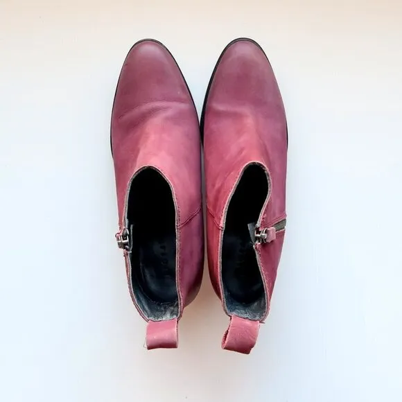 Jigsaw Maroon Nubuck Leather Block Heel Almond Toe Ankle Boots Booties Size 10.5