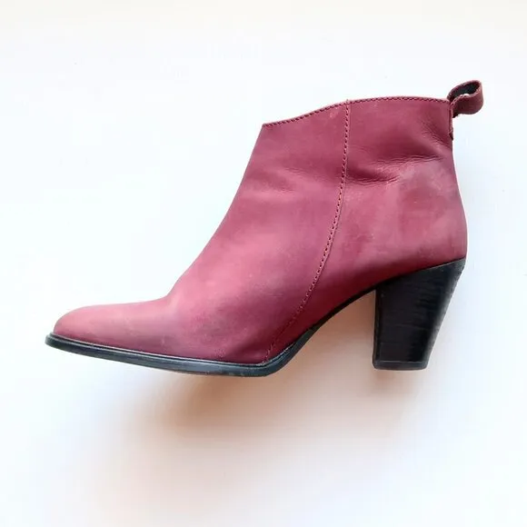 Jigsaw Maroon Nubuck Leather Block Heel Almond Toe Ankle Boots Booties Size 10.5