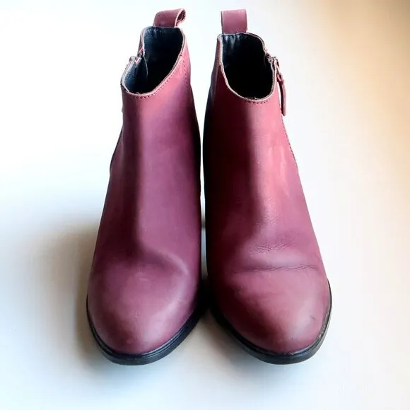 Jigsaw Maroon Nubuck Leather Block Heel Almond Toe Ankle Boots Booties Size 10.5