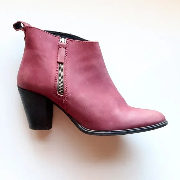 Jigsaw Maroon Nubuck Leather Block Heel Almond Toe Ankle Boots Booties Size 10.5