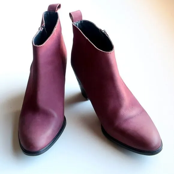 Jigsaw Maroon Nubuck Leather Block Heel Almond Toe Ankle Boots Booties Size 10.5