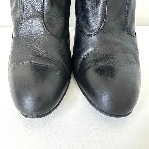 Jill Stuart Black Leather Mid-Calf Slouchy Heel Boots Elasticized Ankle IT 40