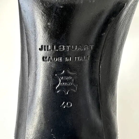 Jill Stuart Black Leather Mid-Calf Slouchy Heel Boots Elasticized Ankle IT 40