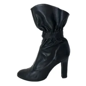 Jill Stuart Black Leather Mid-Calf Slouchy Heel Boots Elasticized Ankle IT 40