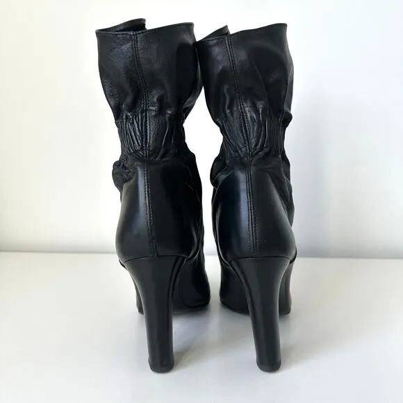 Jill Stuart Black Leather Mid-Calf Slouchy Heel Boots Elasticized Ankle IT 40