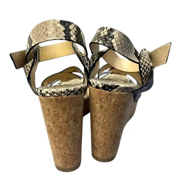 Jimmy Choo Aleili 100 Natural Snake-Embossed Leather Platform Wedge Sandals 38