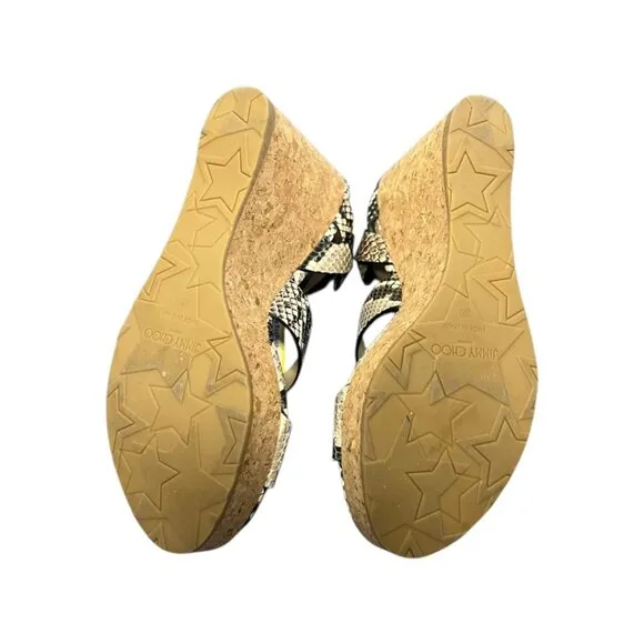 Jimmy Choo Aleili 100 Natural Snake-Embossed Leather Platform Wedge Sandals 38