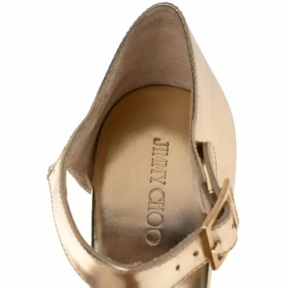 Jimmy Choo Brown/Metallic Gold Leather Pape Mirrored Cork Wedge Sandals Size 7