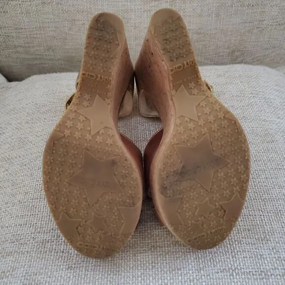 Jimmy Choo Brown/Metallic Gold Leather Pape Mirrored Cork Wedge Sandals Size 7