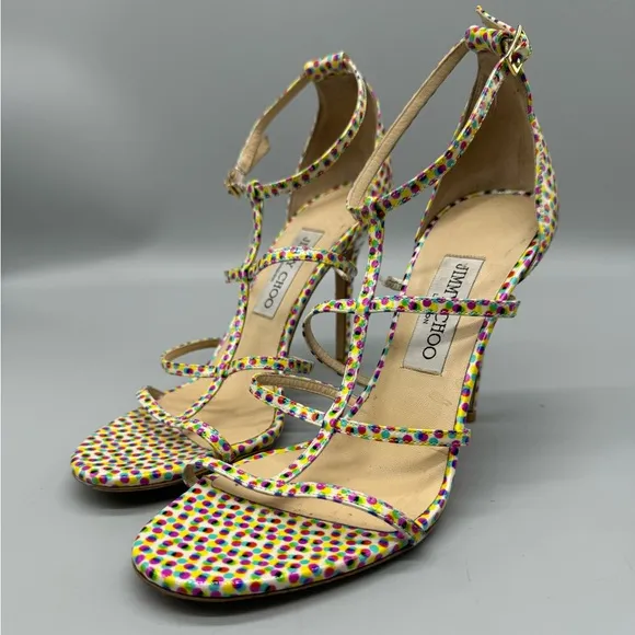 Jimmy Choo Dory Sandals PolkaDot Latte Size 38 1/2