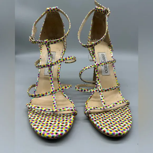 Jimmy Choo Dory Sandals PolkaDot Latte Size 38 1/2
