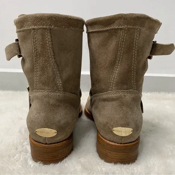 Jimmy Choo Women's Brown Suede Leather Moto Boots Size 36.5