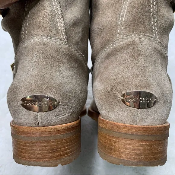 Jimmy Choo Women's Brown Suede Leather Moto Boots Size 36.5