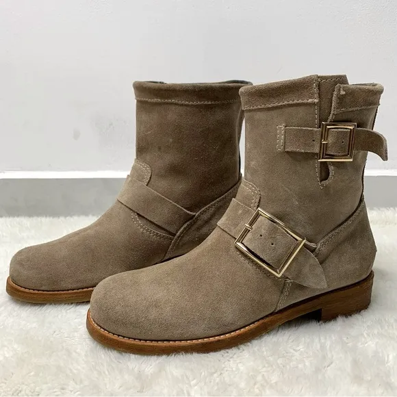 Jimmy Choo Women's Brown Suede Leather Moto Boots Size 36.5