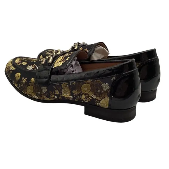 Jitai Gold Flower Print  Men's Italian Loafers Dress Shoes Size 10