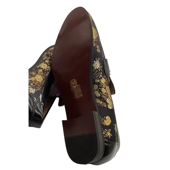 Jitai Gold Flower Print  Men's Italian Loafers Dress Shoes Size 10