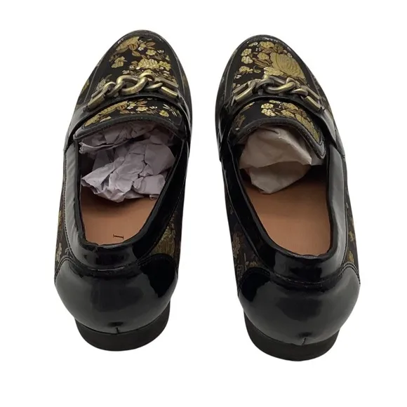 Jitai Gold Flower Print  Men's Italian Loafers Dress Shoes Size 10