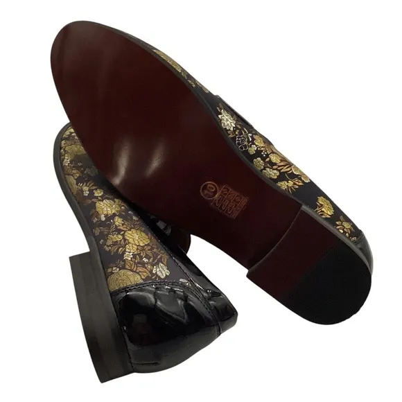 Jitai Gold Flower Print  Men's Italian Loafers Dress Shoes Size 10