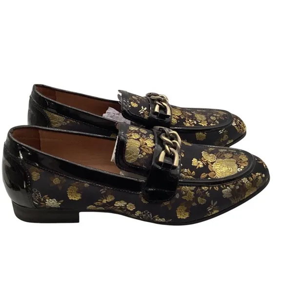 Jitai Gold Flower Print  Men's Italian Loafers Dress Shoes Size 10
