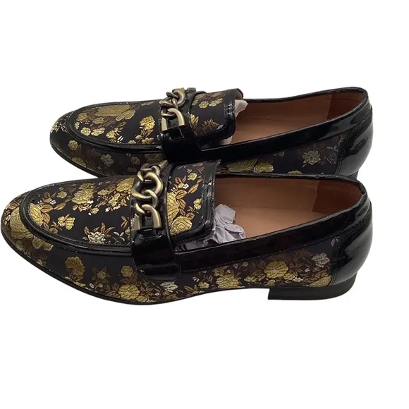 Jitai Gold Flower Print  Men's Italian Loafers Dress Shoes Size 10
