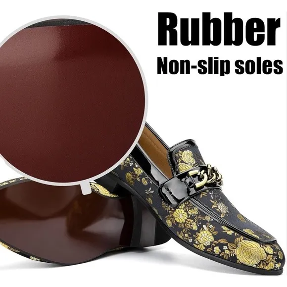Jitai Gold Flower Print  Men's Italian Loafers Dress Shoes Size 10