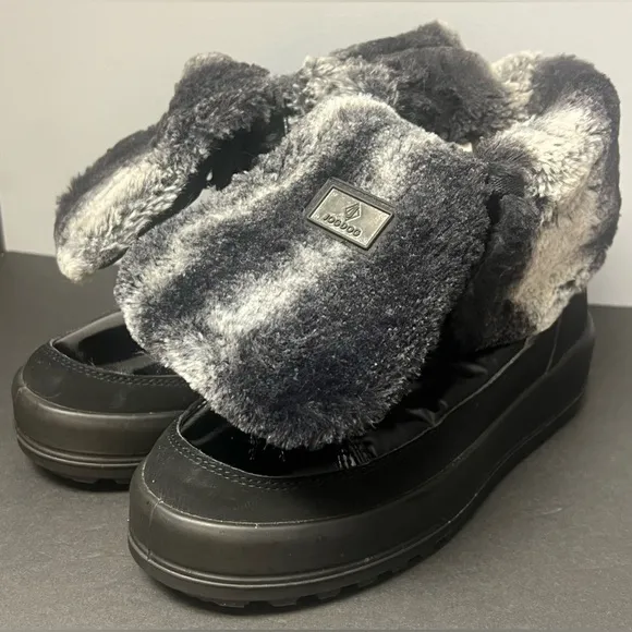 Jog Dog, Made in Italy boots, Size:40,Black/Grey Faux Fur, Pre- Owned,Folds down