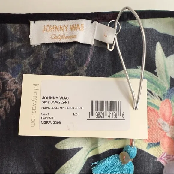 Johnny Was Neon Jungle Mix Tiered Floral Maxi Dress Cotton Silk Size Large NWT