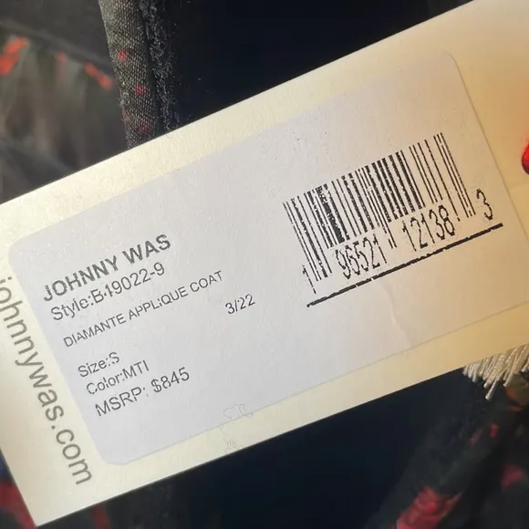 Johnny Was Women’s Biya Diamante Applique Coat size S NWT $900 Patchwork Boho