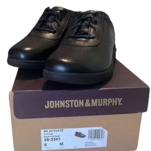 Johnston &amp; Murphy Activate Black Leather Lace Up U Throat Shoes Boys Size 6 NIB