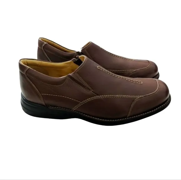 Johnston &amp; Murphy Loafer Mens 14 Brown Sheepskin Leather Slip-on Casual Quiet Lu