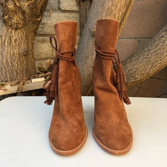 JOIE Chap Suede Boots Tassels Fringe