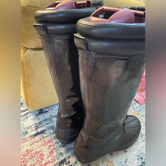Joie Demelza Tall Patent Leather Faux Fur Waterproof Duck Boots 8