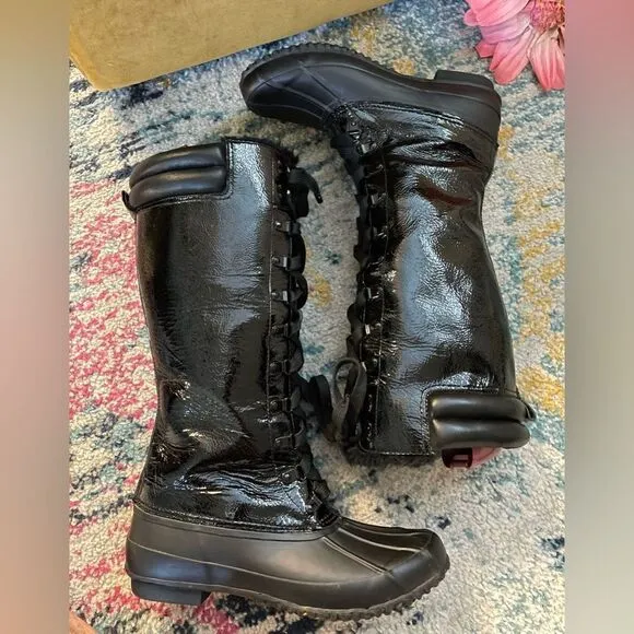 Joie Demelza Tall Patent Leather Faux Fur Waterproof Duck Boots 8