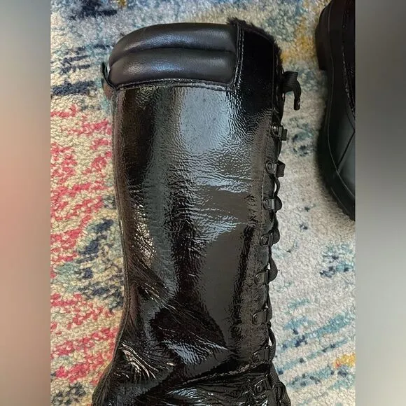 Joie Demelza Tall Patent Leather Faux Fur Waterproof Duck Boots 8