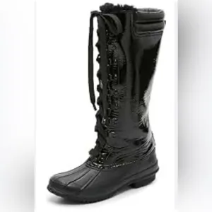 Joie Demelza Tall Patent Leather Faux Fur Waterproof Duck Boots 8