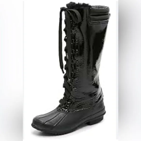 Joie Demelza Tall Patent Leather Faux Fur Waterproof Duck Boots 8