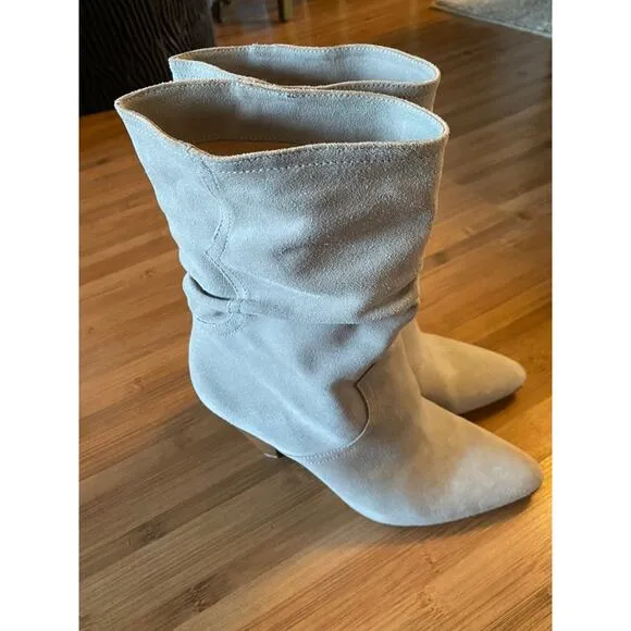 Joie Gabbissy Slouchy Suede Mid-Calf Boots 38 7.5 tan soft booties heels
