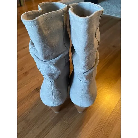 Joie Gabbissy Slouchy Suede Mid-Calf Boots 38 7.5 tan soft booties heels