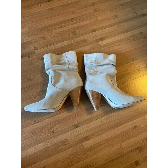 Joie Gabbissy Slouchy Suede Mid-Calf Boots 38 7.5 tan soft booties heels