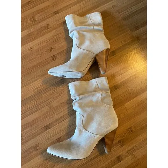 Joie Gabbissy Slouchy Suede Mid-Calf Boots 38 7.5 tan soft booties heels