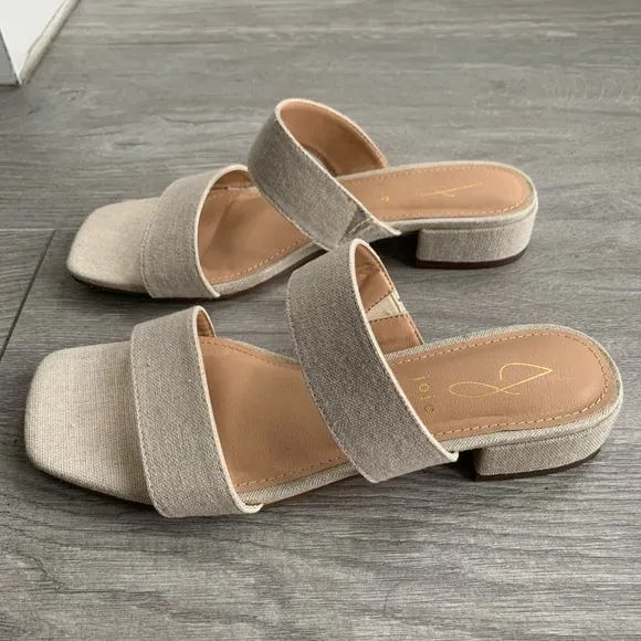Joie Nolita Women’s Beige Linen Sandals with Block Heel in 8M