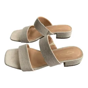 Joie Nolita Women’s Beige Linen Sandals with Block Heel in 8M