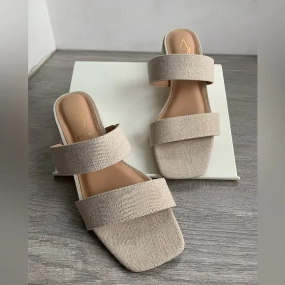 Joie Nolita Women’s Beige Linen Sandals with Block Heel in 8M