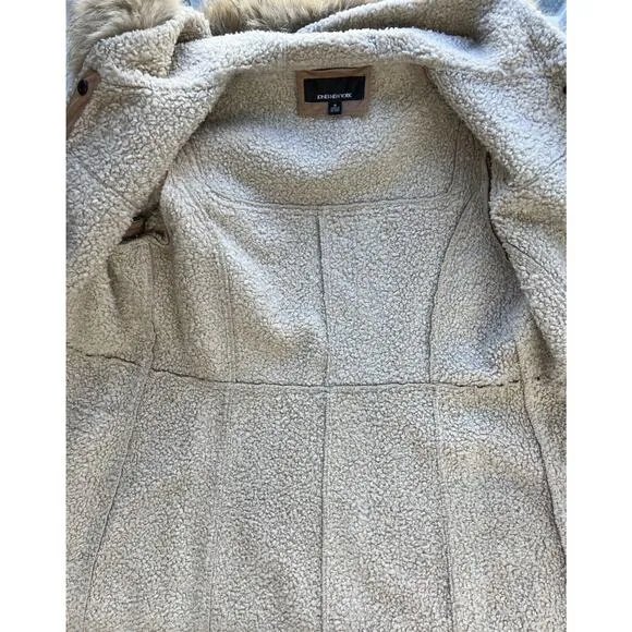 Jones New York Coat Women's Medium Shearling Lined Faux Suede Hooded Jacket